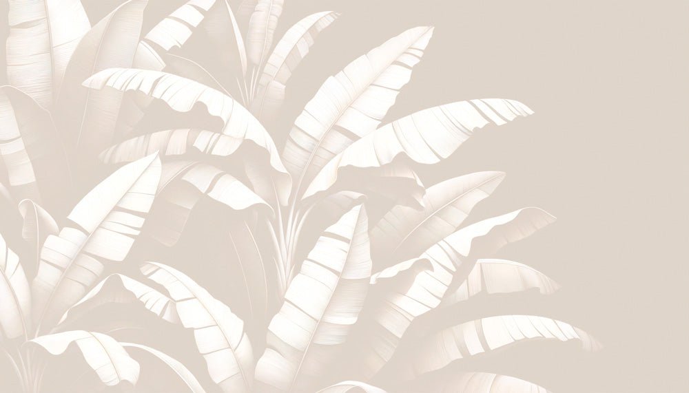 Beige Leaf Wallpaper Mural | White Banana Leaves on a Beige Background - Carving wallpaper