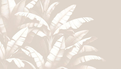 Beige Leaf Wallpaper Mural | White Banana Leaves on a Beige Background - Carving wallpaper