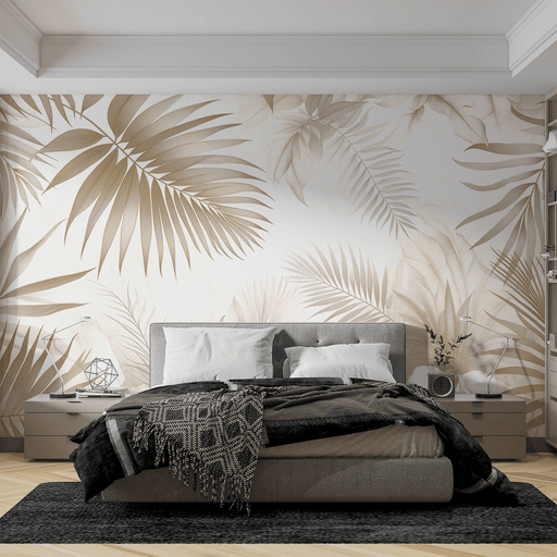 Beige leaf wallpaper with soft colors in the forest of leaves - Carving wallpaper