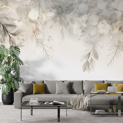 Beige vegetation wallpaper mural | Fallen branches - Carving wallpaper