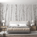 Birch wallpaper with clear toned forest - Carving wallpaper