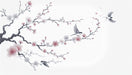 Bird Wallpaper Mural | Cherry Blossoms with Pink and White Flowers - Carving wallpaper