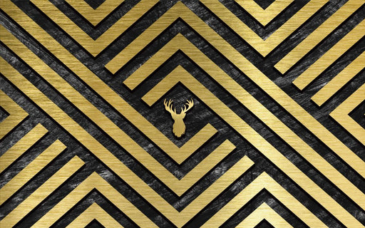 Black and gold lines wallpaper murals | geometric lines deer head, showing luxury atmosphere - Carving wallpaper