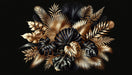 Black and Gold Wallpaper Mural | Composition of Tropical Leaves in Gold and Black - Carving wallpaper