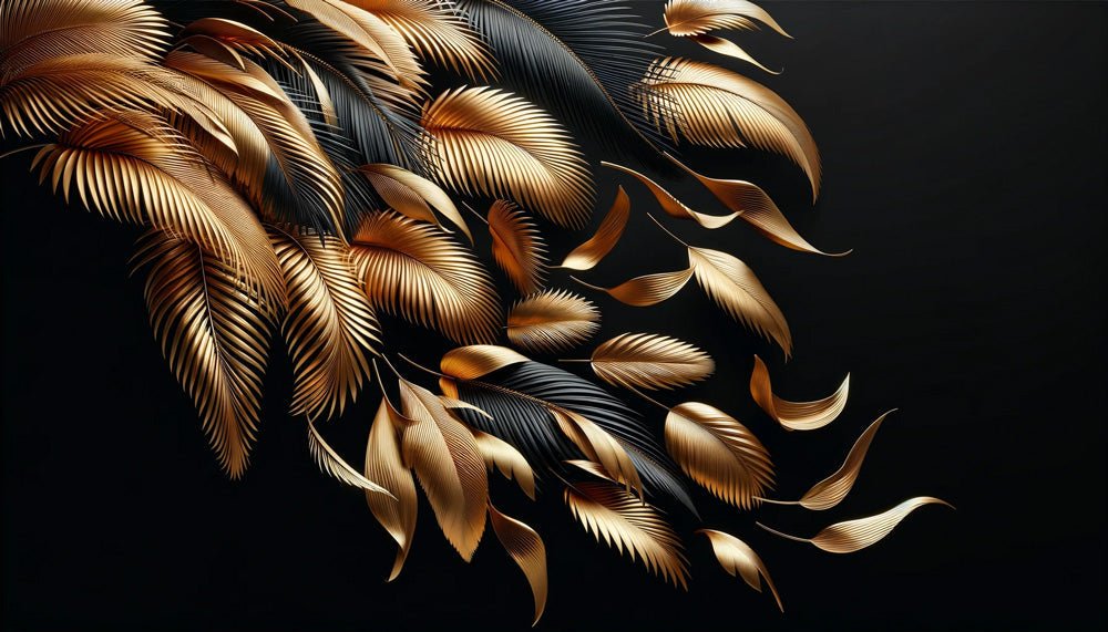 Black and gold wallpaper mural | Fallen leaves - Carving wallpaper