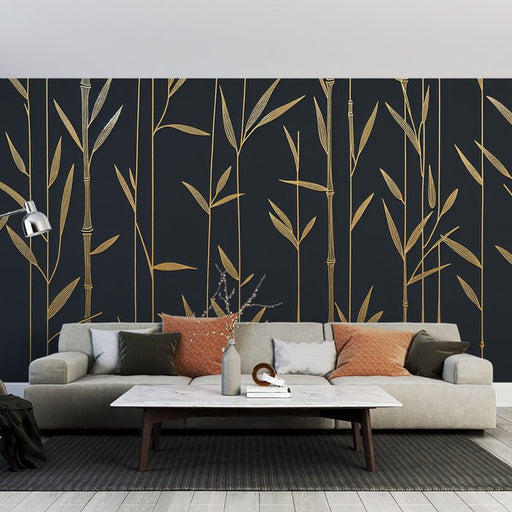 Black and Gold Wallpaper Mural | Fine and Gold Bamboo Pole - Carving wallpaper