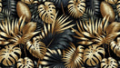 Black and Gold Wallpaper Mural | Gold and Black Palm Leaves - Carving wallpaper