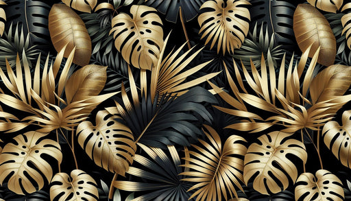 Black and Gold Wallpaper Mural | Gold and Black Palm Leaves - Carving wallpaper