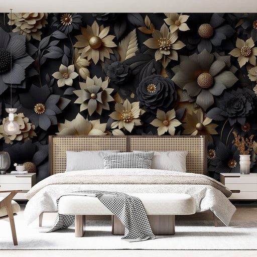 Black and gold wallpaper murals | Gold and black floral decorations - Carving wallpaper