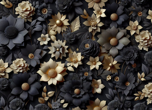 Black and gold wallpaper murals | Gold and black floral decorations - Carving wallpaper