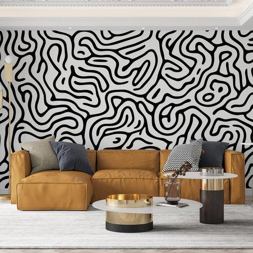 Black and white abstract line wallpaper mural | Black and white color scheme - Carving wallpaper