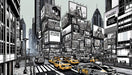 Black and white city wallpaper murals | Street cars, water horses - Carving wallpaper
