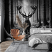 Black and white deer wallpaper mural | Fern forest - Carving wallpaper