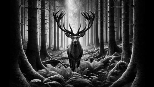 Black and white deer wallpaper mural | Fern forest - Carving wallpaper
