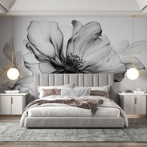 Black and white floral wallpaper mural | endowing the bedroom with artistic soul - Carving wallpaper
