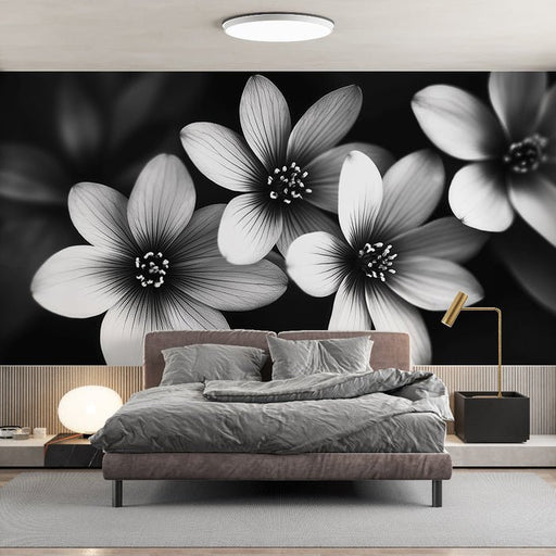Black and white floral wallpaper mural | Flowers presented in black and white - Carving wallpaper
