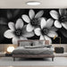 Black and white floral wallpaper mural | Flowers presented in black and white - Carving wallpaper