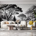 Black and white forest wallpaper mural | Tranquil mountains and forests - Carving wallpaper