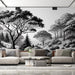 Black and white forest wallpaper mural | Tranquil mountains and forests - Carving wallpaper