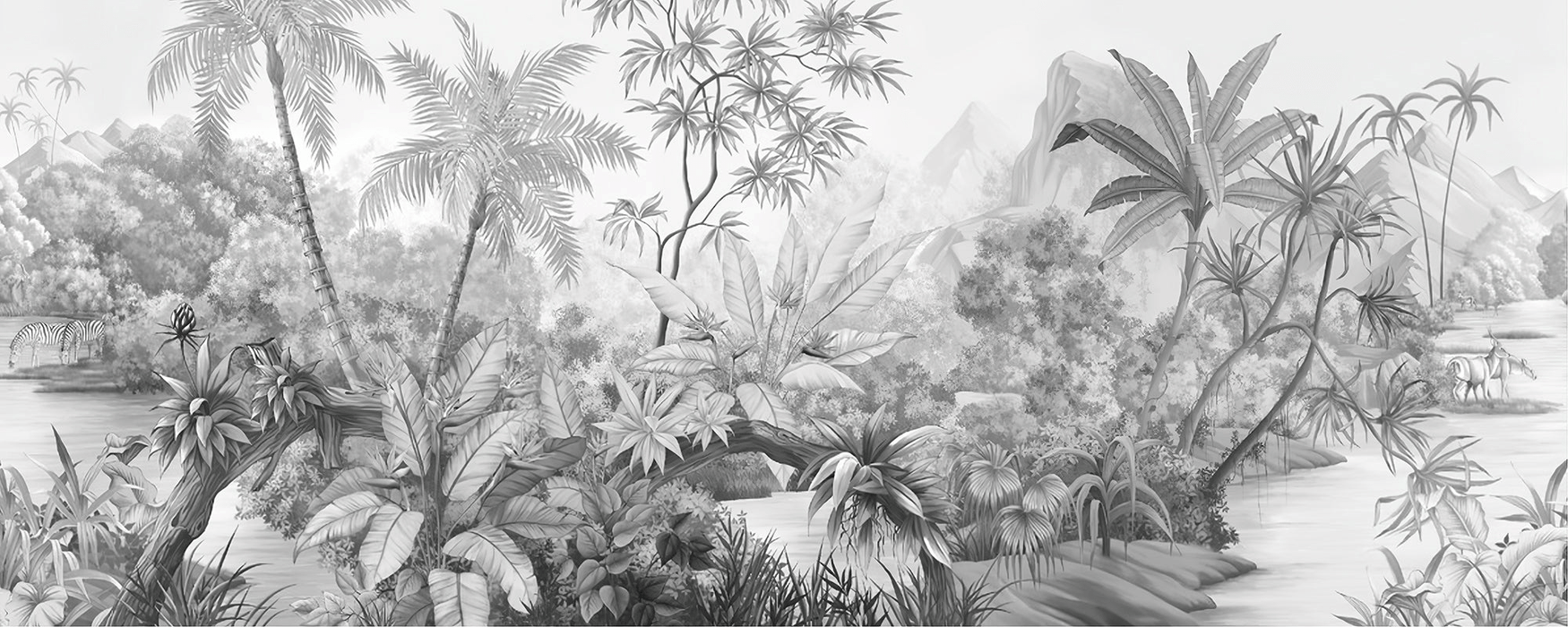 Black and white jungle wallpaper, mountain jungle - Carving wallpaper