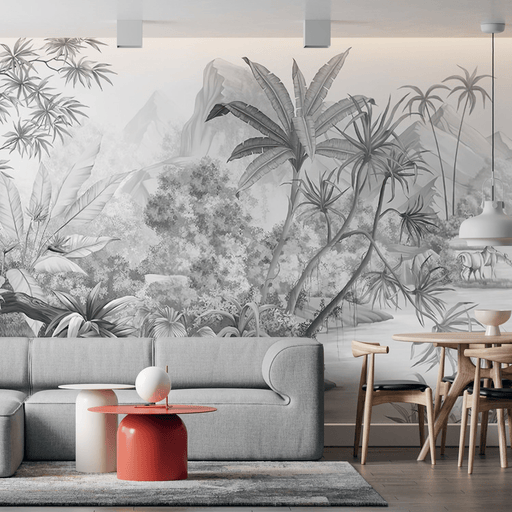 Black and white jungle wallpaper, mountain jungle - Carving wallpaper
