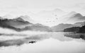Black and white landscape mural | Ink wash lake view wallpaper - Carving wallpaper