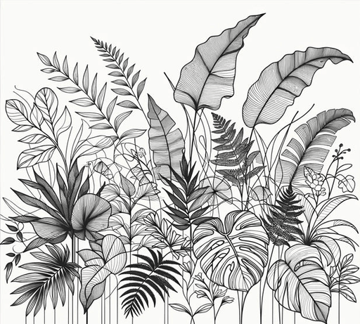 Black and white leaf wallpaper | Artistic composition of various leaf lines - Carving wallpaper