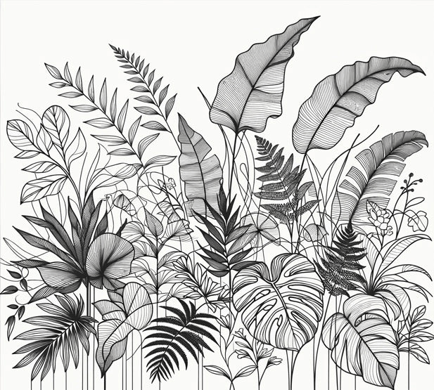 Black and white leaf wallpaper | Artistic composition of various leaf lines - Carving wallpaper