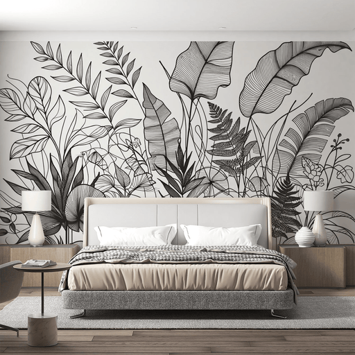 Black and white leaf wallpaper | Artistic composition of various leaf lines - Carving wallpaper