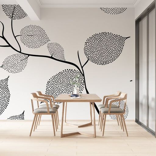 Black and white leaf wallpaper mural | Black and white polka dot leaves - Carving wallpaper