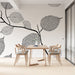 Black and white leaf wallpaper mural | Black and white polka dot leaves - Carving wallpaper