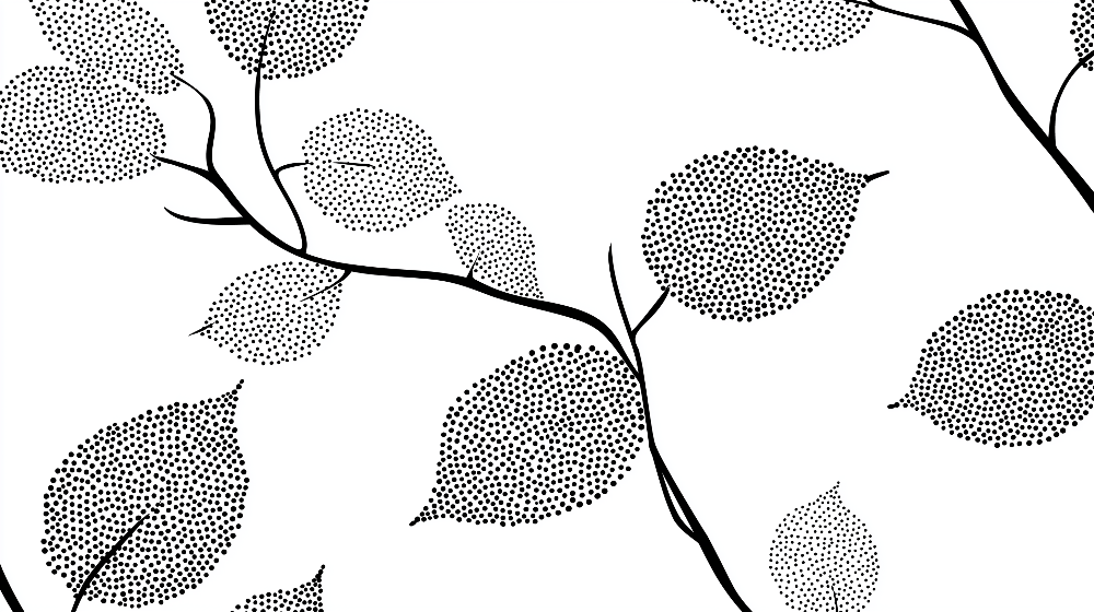 Black and white leaf wallpaper mural | Black and white polka dot leaves - Carving wallpaper
