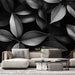 Black and white leaf wallpaper mural | Leaves presented in black and white tones - Carving wallpaper