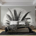 Black and white leaf wallpaper mural | Palm leaves and transparent arches - Carving wallpaper