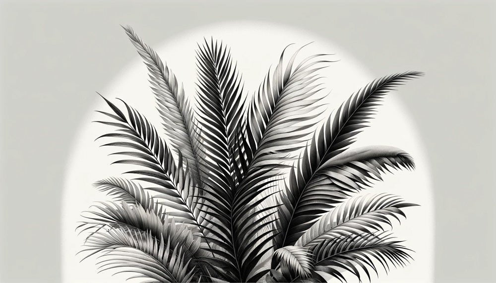 Black and white leaf wallpaper mural | Palm leaves and transparent arches - Carving wallpaper