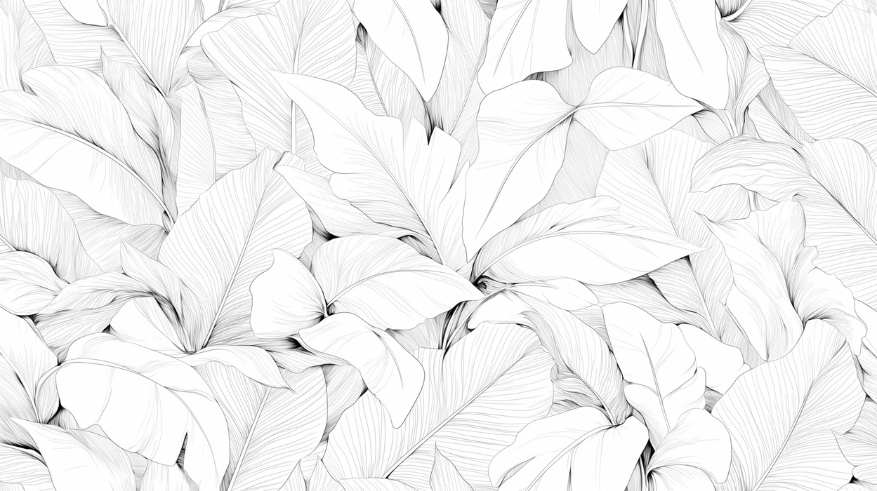 Black and white leaf wallpaper mural | Pencil drawing style - Carving wallpaper