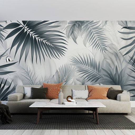 Black and white leaf wallpaper mural | Soft colored forest of leaves - Carving wallpaper
