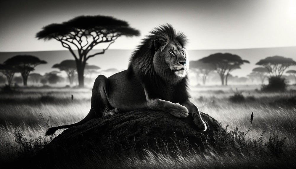 Black and white lion wallpaper mural | Mighty lion - Carving wallpaper