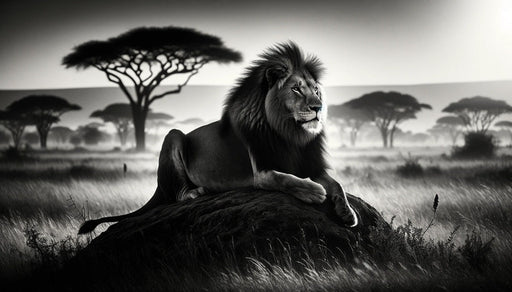 Black and white lion wallpaper mural | Mighty lion - Carving wallpaper