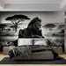 Black and white lion wallpaper mural | Mighty lion - Carving wallpaper