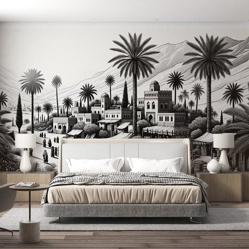 Black and white Middle Eastern style wallpaper mural | Middle Eastern town - Carving wallpaper