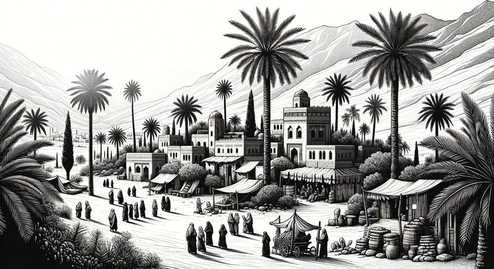 Black and white Middle Eastern style wallpaper mural | Middle Eastern town - Carving wallpaper
