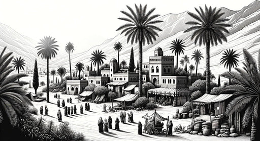 Black and white Middle Eastern style wallpaper mural | Middle Eastern town - Carving wallpaper