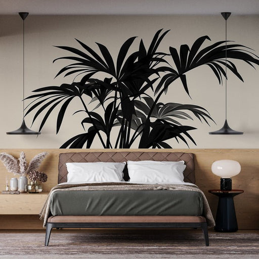 Black and white palm leaf wallpaper mural | Tropical style - Carving wallpaper