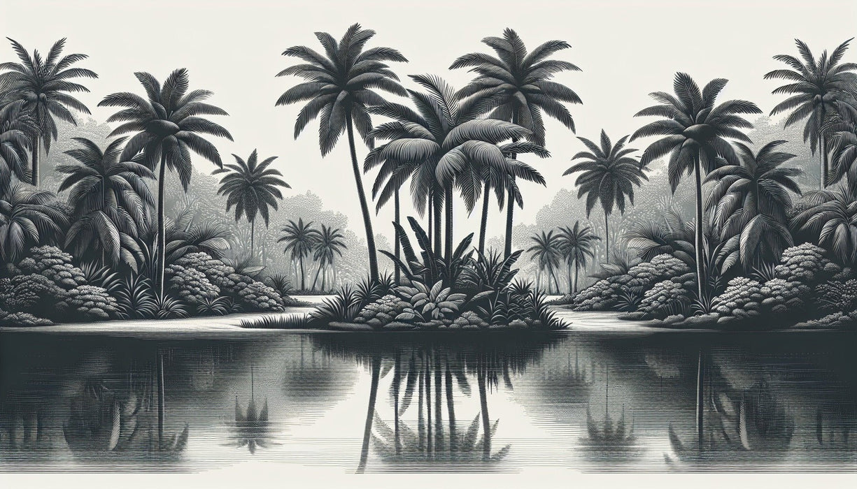 Black and white palm tree wallpaper mural | Tropical style - Carving wallpaper
