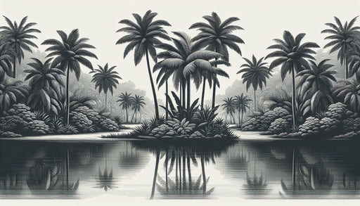 Black and white palm tree wallpaper mural | Tropical style - Carving wallpaper