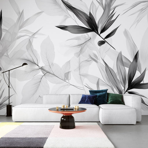 Black and white plant leaf wallpaper mural | Artistic illustration style - Carving wallpaper