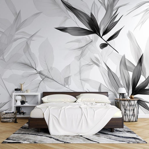 Black and white plant leaf wallpaper mural | Artistic illustration style - Carving wallpaper