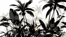 Black and white plant wallpaper mural | Tropical coconut and banana trees - Carving wallpaper