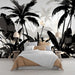 Black and white plant wallpaper mural | Tropical coconut and banana trees - Carving wallpaper